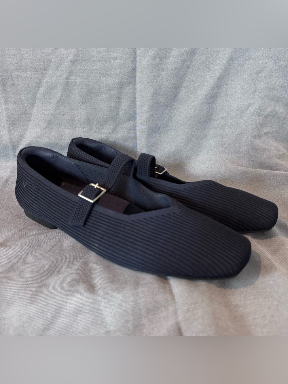 Vivaia Margot Mary Jane Square Toe Knit Ballet Flats Sz 41.5/10.5 Navy Blue Flat